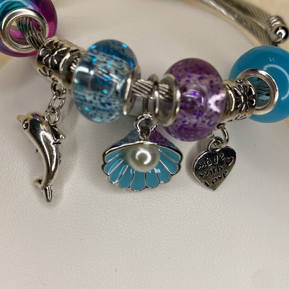 Soft Cable stretch charm bracelet silver - Picture 3 of 6